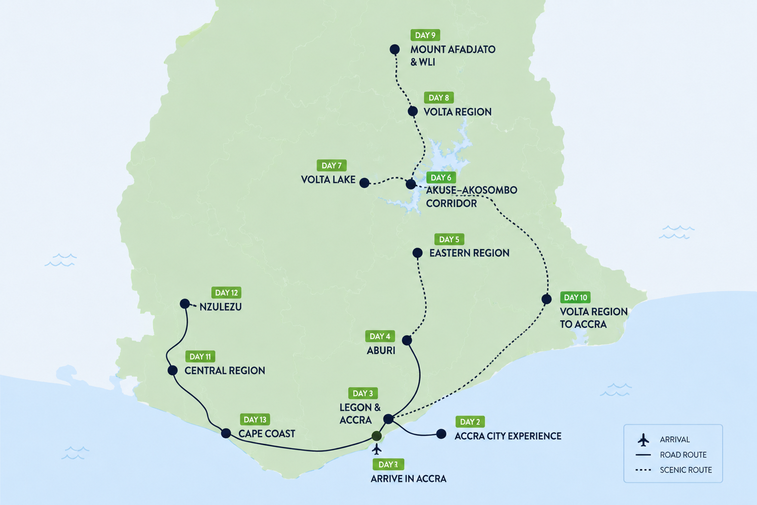Tour route map - Ghana Ag Tour